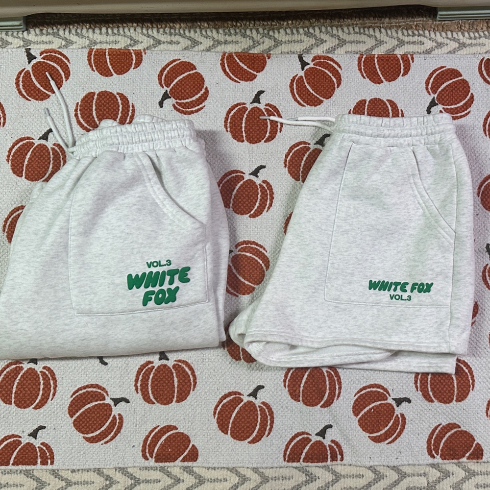 White Fox Gray Shorts with Green Logo and White Fox Sweatpants